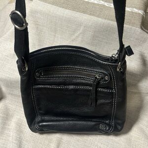 The Sak Black Leather Crossbody Purse Soft Pebbled Leather Adjustable Strap